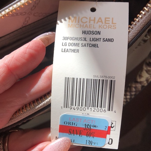 NWT Michael Kors leather satchel sand w lizard accents zip top 13x9x5 - Picture 7 of 8